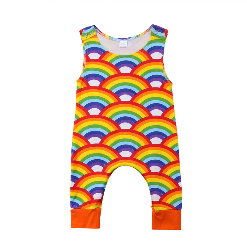 Newborn Toddler Baby Boy Girl Cute Cotton Sleeveless Rainbow Romper Cotton Jumpsuit Playsuit Outfit Clothes - ebowsos