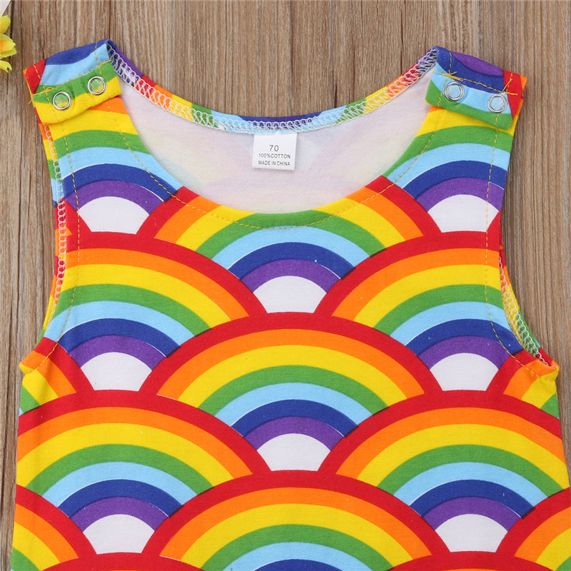 Newborn Toddler Baby Boy Girl Cute Cotton Sleeveless Rainbow Romper Cotton Jumpsuit Playsuit Outfit Clothes - ebowsos