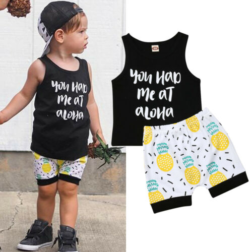 Newborn Toddler Baby Boys Tops Vest Pineapple Shorts Outfits Clothes Summer - ebowsos