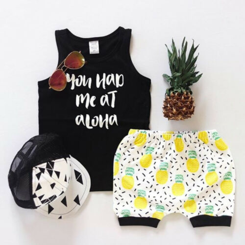 Newborn Toddler Baby Boys Tops Vest Pineapple Shorts Outfits Clothes Summer - ebowsos