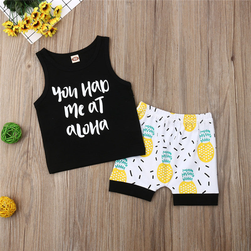 Newborn Toddler Baby Boys Tops Vest Pineapple Shorts Outfits Clothes Summer - ebowsos