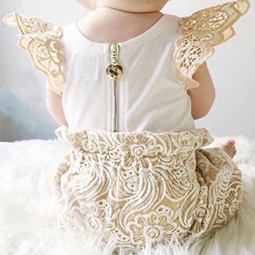 Newborn Toddler Baby Girl Rompers Lace Pants Shorts 2PCS Outfits Set Casual Puff Sleeve Floral Cotton Clothing - ebowsos