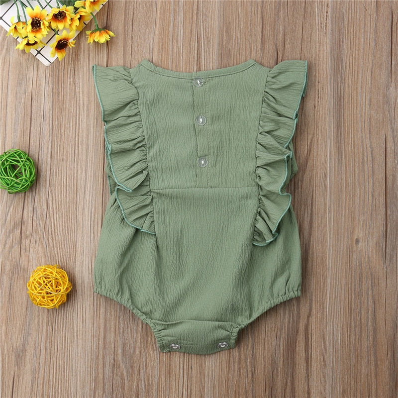 Newborn Toddler Baby Girl Ruffle Solid Romper Floral Sleeveless Lovely Girls Summer Sunsuit Jumpsuit Outfits - ebowsos