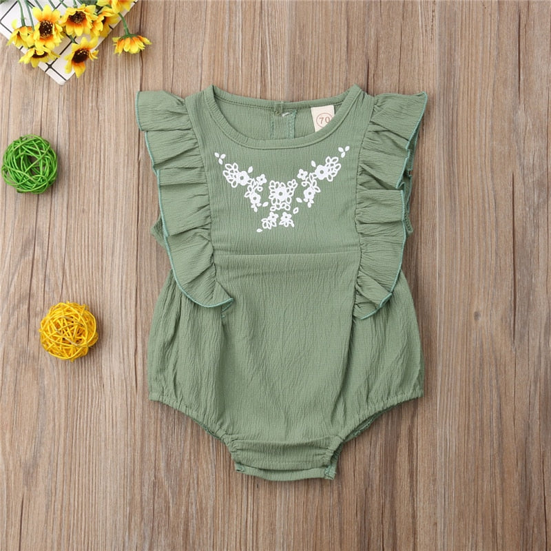 Newborn Toddler Baby Girl Ruffle Solid Romper Floral Sleeveless Lovely Girls Summer Sunsuit Jumpsuit Outfits - ebowsos