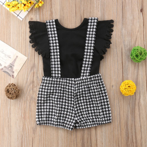 Newborn Toddler Baby Girls Clothes Sets Sleeveless Party Tops Bib Pants Plaid Casual Outfits Sets Girl 6M-4T - ebowsos