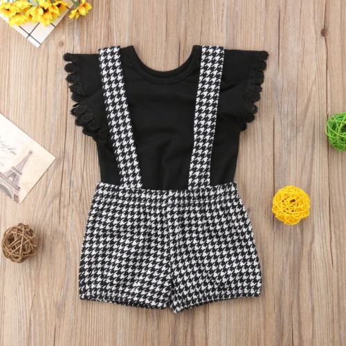 Newborn Toddler Baby Girls Clothes Sets Sleeveless Party Tops Bib Pants Plaid Casual Outfits Sets Girl 6M-4T - ebowsos