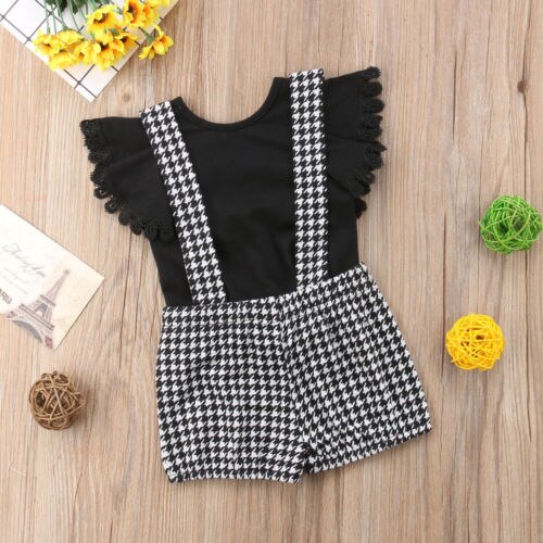 Newborn Toddler Baby Girls Clothes Sets Sleeveless Party Tops Bib Pants Plaid Casual Outfits Sets Girl 6M-4T - ebowsos