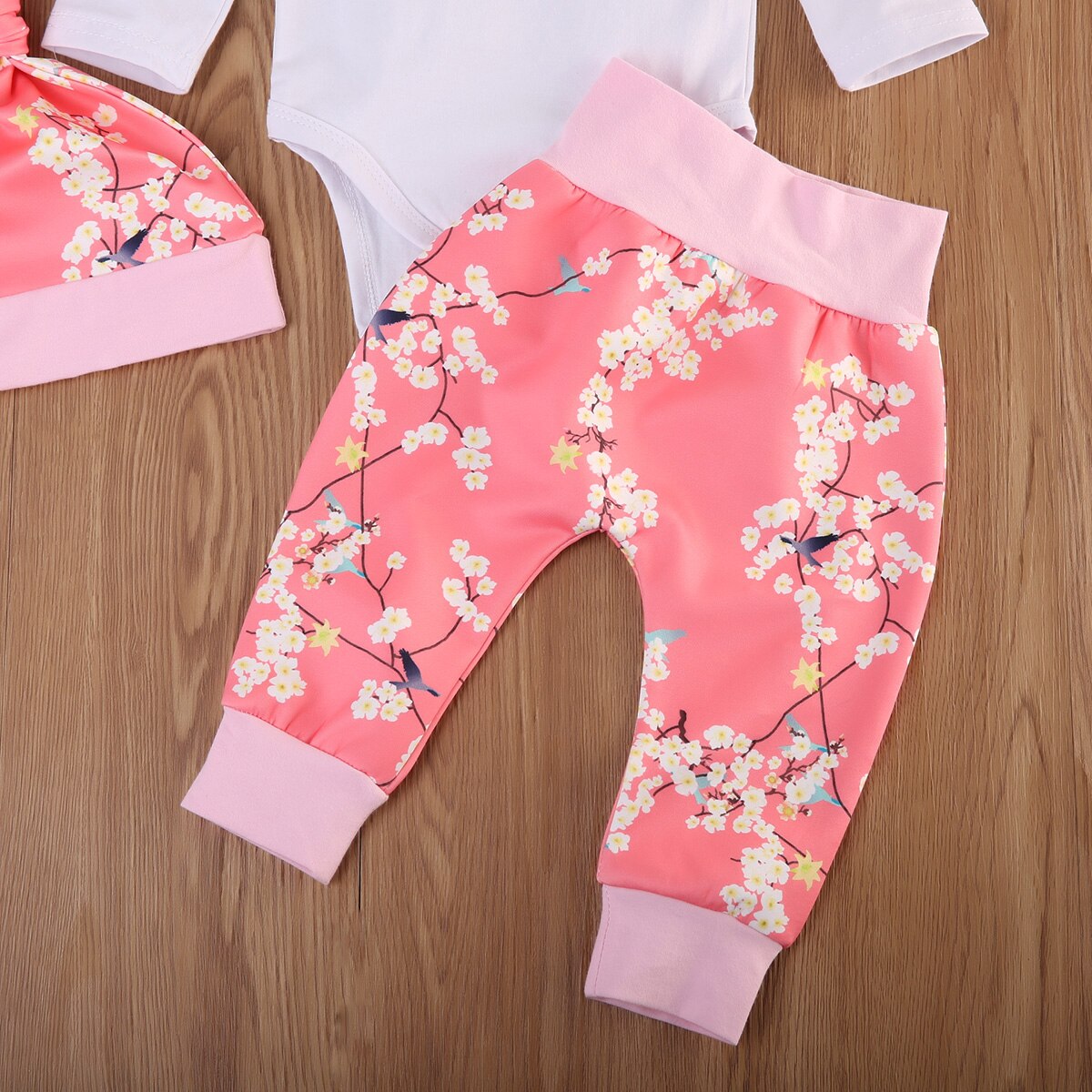 Newborn Toddler Baby Girls Flower Romper Pants Leggings Hat Outfits Set Clothes - ebowsos