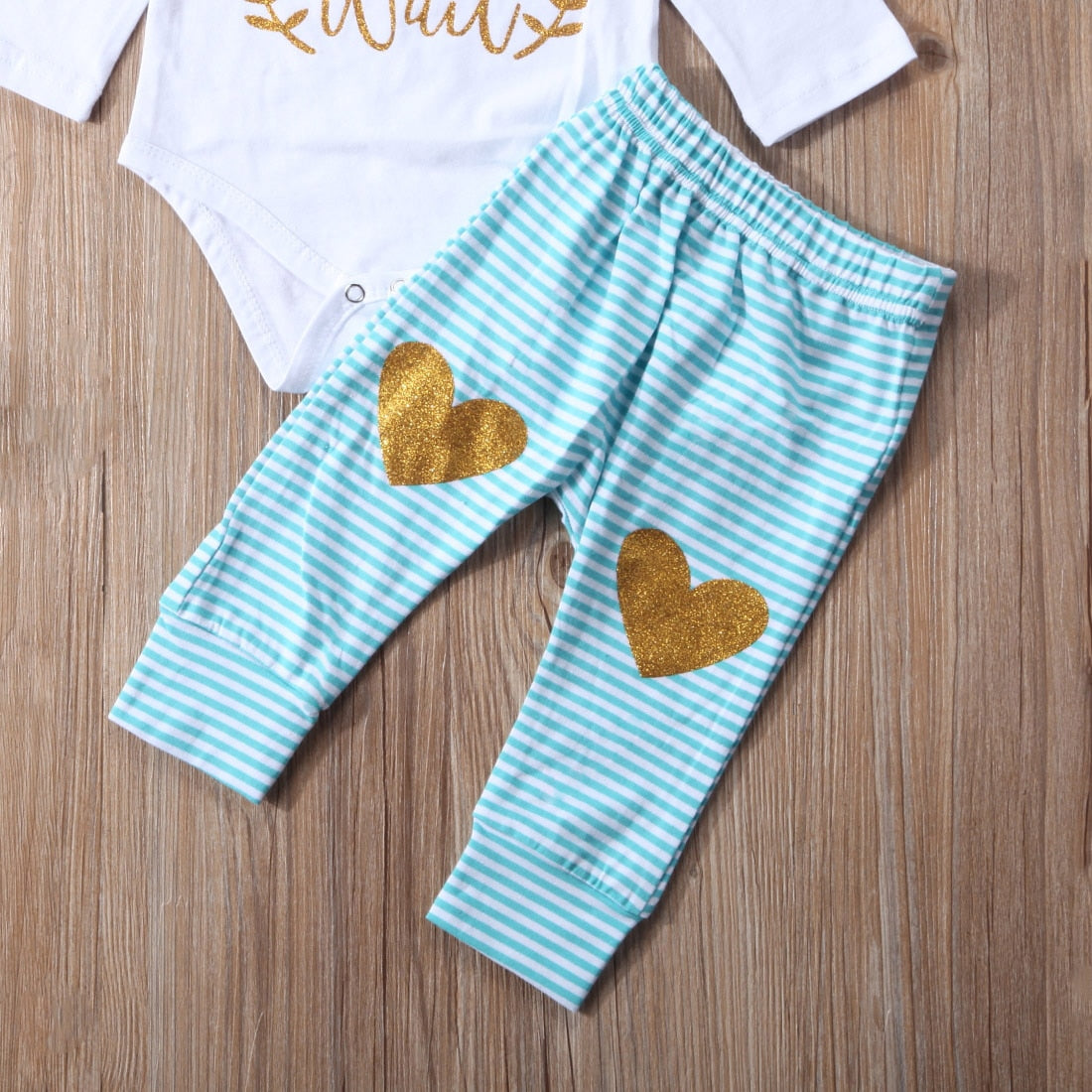 Newborn Toddler Baby Girls Romper Bodysuit+Striped Pants Legging Outfits Clothes set - ebowsos