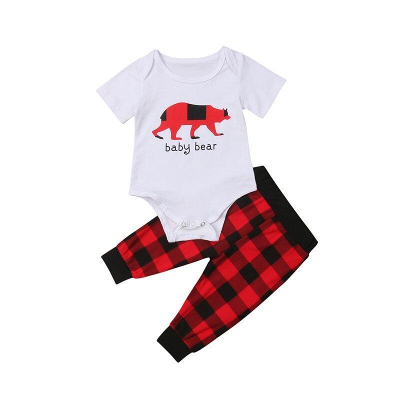 Newborn Toddler Baby Kids Cute Boys Tops Romper Plaid Pants Outfit 2Pcs Set Cotton Clothes - ebowsos