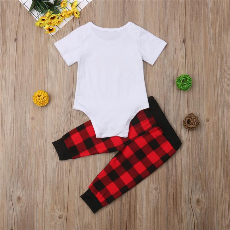 Newborn Toddler Baby Kids Cute Boys Tops Romper Plaid Pants Outfit 2Pcs Set Cotton Clothes - ebowsos