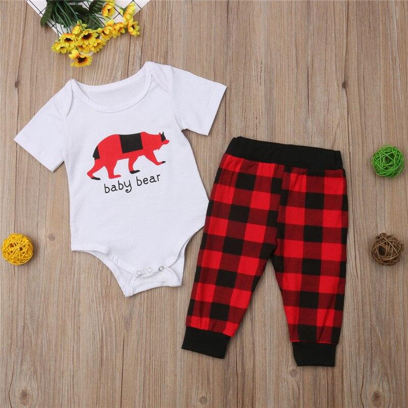 Newborn Toddler Baby Kids Cute Boys Tops Romper Plaid Pants Outfit 2Pcs Set Cotton Clothes - ebowsos