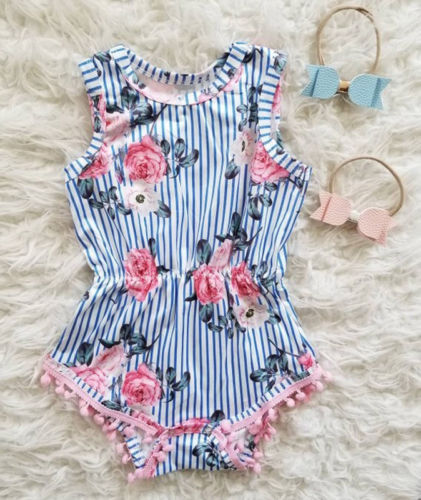 Newborn Toddler Infant Baby Girl Floral Romper Sleeveless Cotton Jumpsuit Clothes Outfits - ebowsos