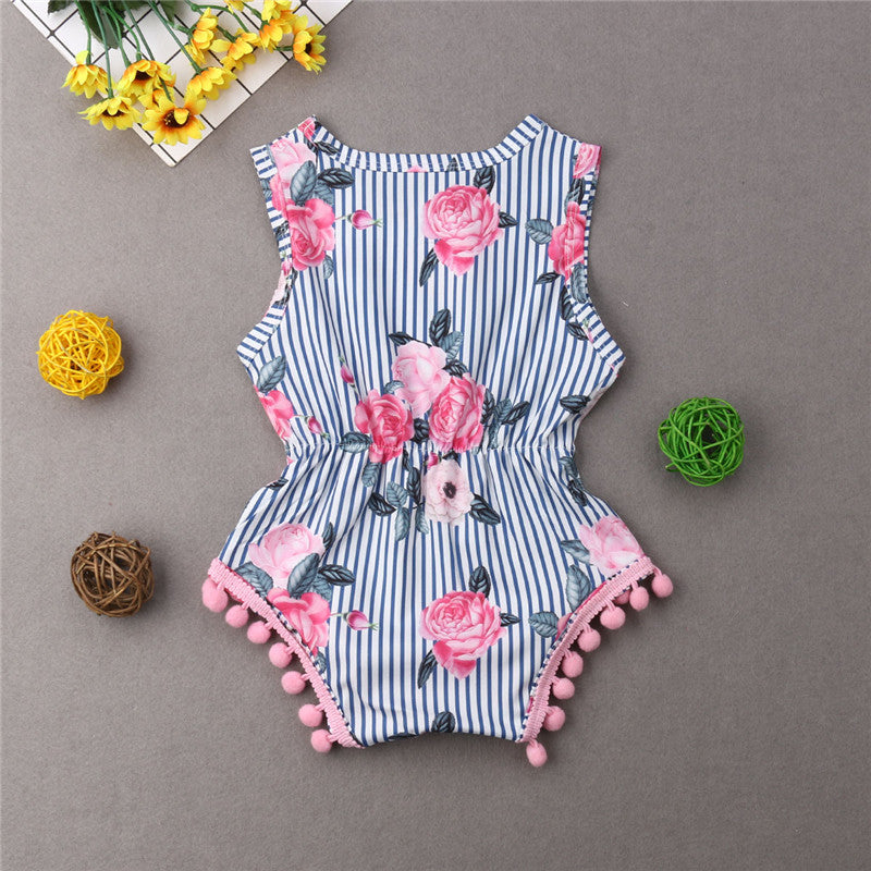 Newborn Toddler Infant Baby Girl Floral Romper Sleeveless Cotton Jumpsuit Clothes Outfits - ebowsos