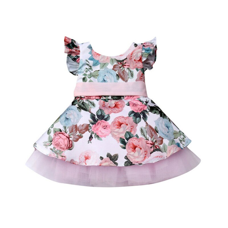 Newborn Toddler Kid Baby Girls Dress Princess Lace Floral Sleeveless Tutu Dress Princess Sundress - ebowsos