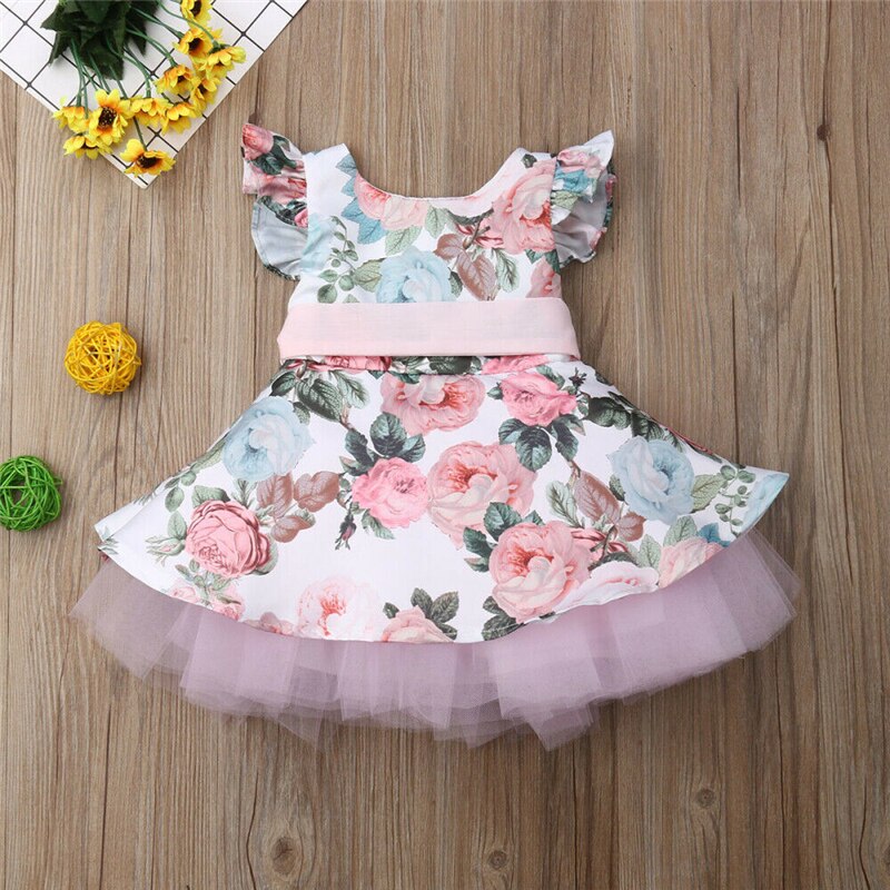 Newborn Toddler Kid Baby Girls Dress Princess Lace Floral Sleeveless Tutu Dress Princess Sundress - ebowsos