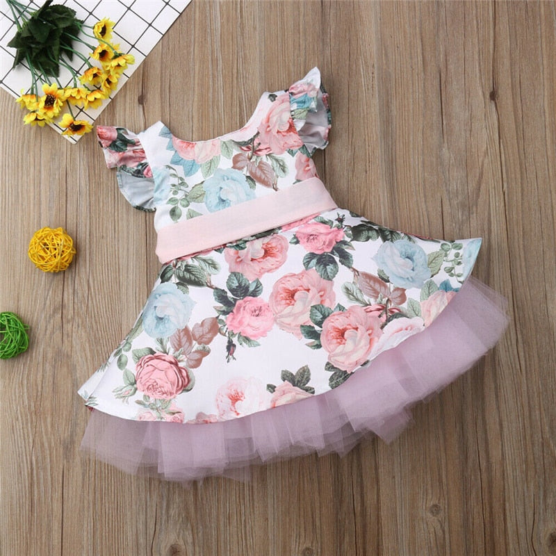 Newborn Toddler Kid Baby Girls Dress Princess Lace Floral Sleeveless Tutu Dress Princess Sundress - ebowsos