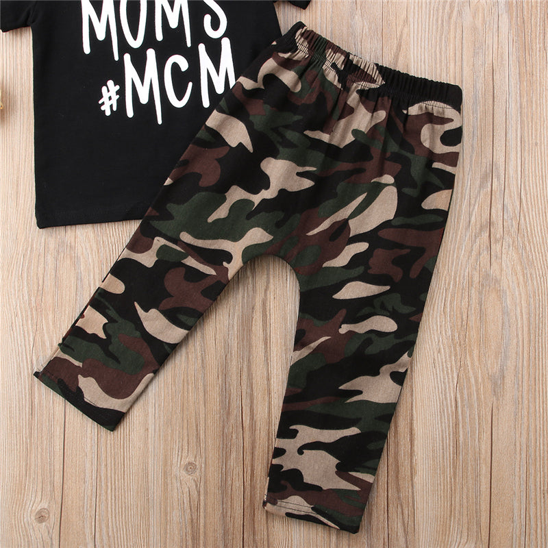 Newborn Toddler Kids Baby Boy Camo Letter Print Short Sleeve T-shirt Tops+Camo Long Pants Leggings 2Pcs Outfits Clothes - ebowsos