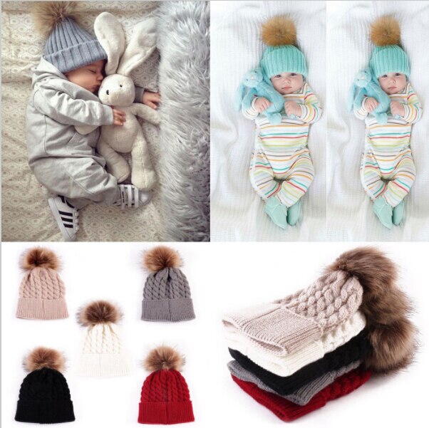 Newborn Winter Kids Baby Warm Hat Knitted Wool Girl Boy Hemming Crochet Ski - ebowsos