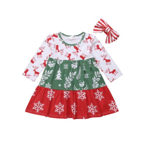 Newborn XMAS Kid Baby Girl Floral Dress+Headband Princess Party Formal Dress Set - ebowsos