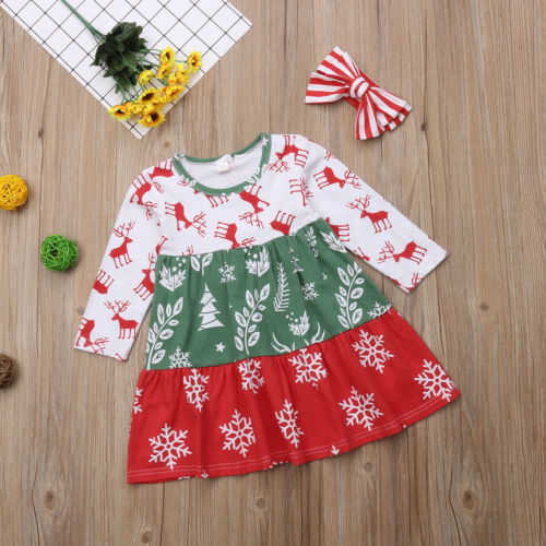 Newborn XMAS Kid Baby Girl Floral Dress+Headband Princess Party Formal Dress Set - ebowsos