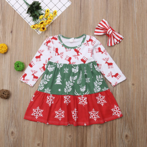 Newborn XMAS Kid Baby Girl Floral Dress+Headband Princess Party Formal Dress Set - ebowsos