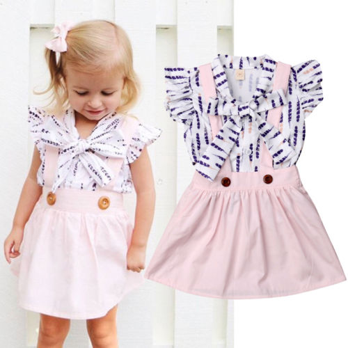 Newest Toddler Kids Baby Girl Top T-shirt Suspender Dress Outfit Fashion Kids Girls Clothes - ebowsos