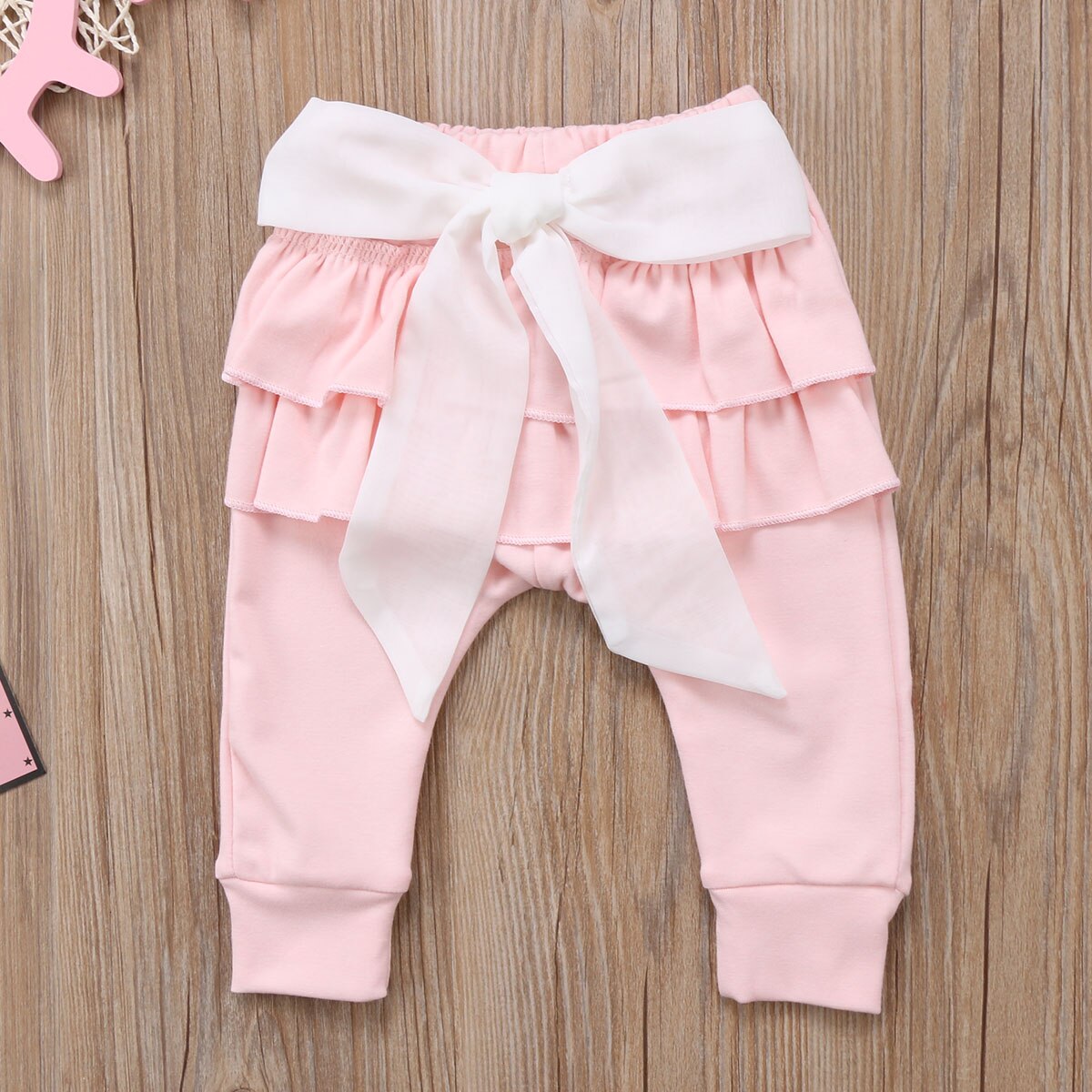 Nice Infant Baby Girls Long Trousers Cotton Lace Bowknot Pants Casual Bottoms Pant Pink Gray - ebowsos