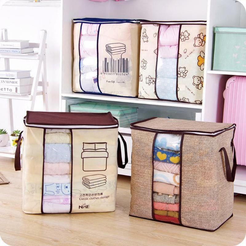 Non-Woven Fabric Wardrobe Closet Storage Box Clothes Quilt Bag Organizer Transparent Window Design Eco-friendly High Quality - ebowsos