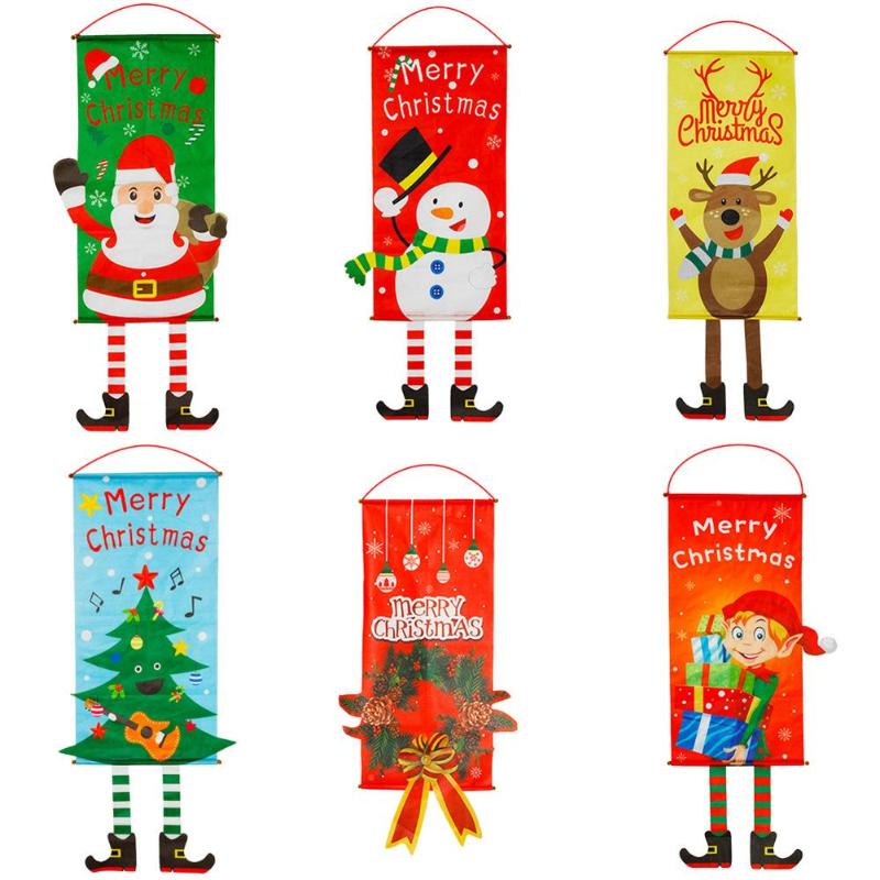 Non-woven Merry Christmas Hanging Cloth Flag Three-Dimensional Tailored Image Lovely Vivid Festival Scene Layout Prop Ornament - ebowsos