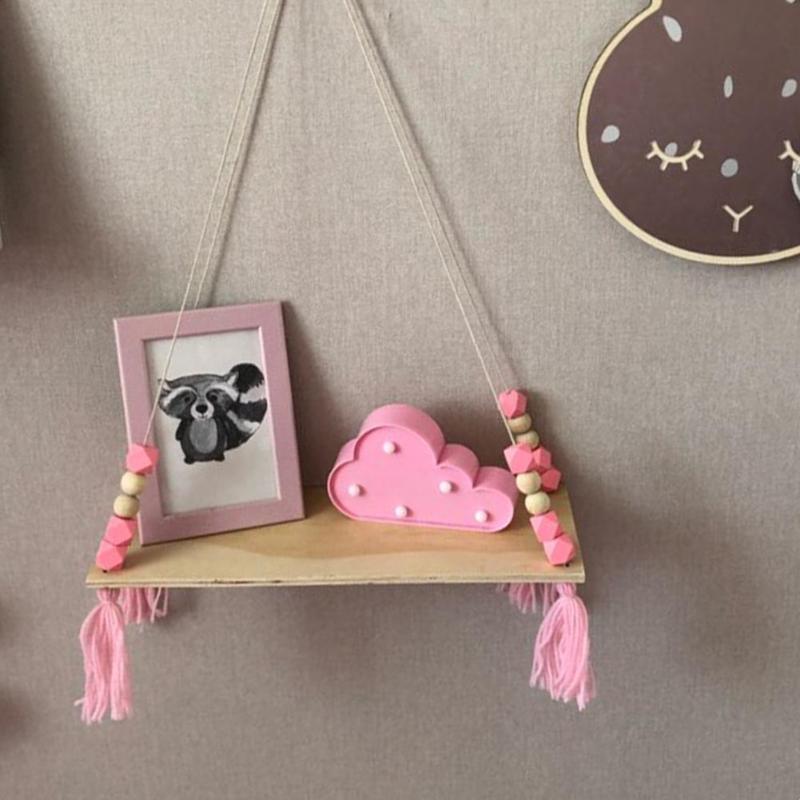 Nordic Style Beads Wood Shelves Environmental Protection Paint Surface Store Display Stand with Tassel Wall Clapboard 2019 new - ebowsos