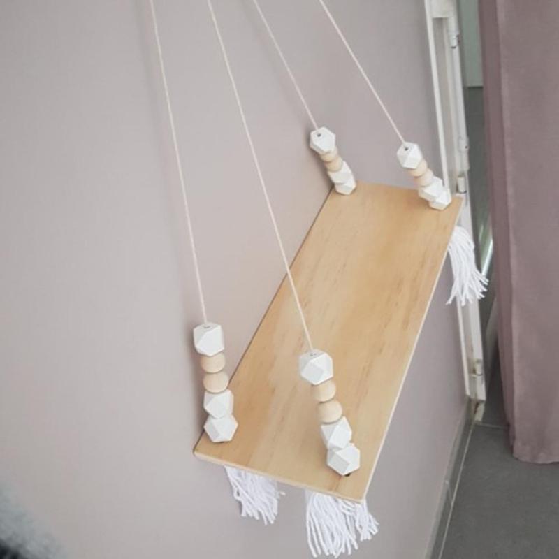 Nordic Style Beads Wood Shelves Environmental Protection Paint Surface Store Display Stand with Tassel Wall Clapboard 2019 new - ebowsos