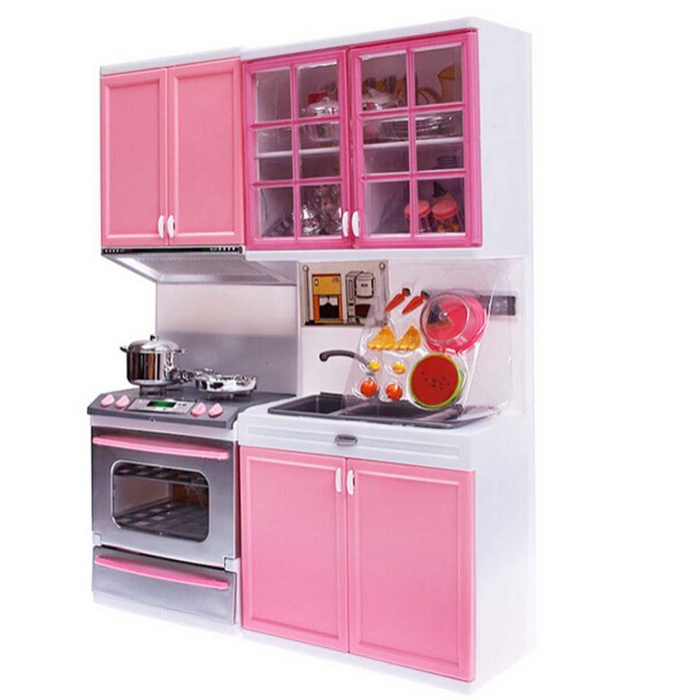 Original Brand Kid Kitchen Pretend Play Cook Cooking Set Pink Cabinet Stove Fun Learning&Educational Toy Great Xmas Gift-ebowsos