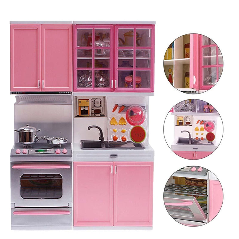 Original Brand Kid Kitchen Pretend Play Cook Cooking Set Pink Cabinet Stove Fun Learning&Educational Toy Great Xmas Gift-ebowsos