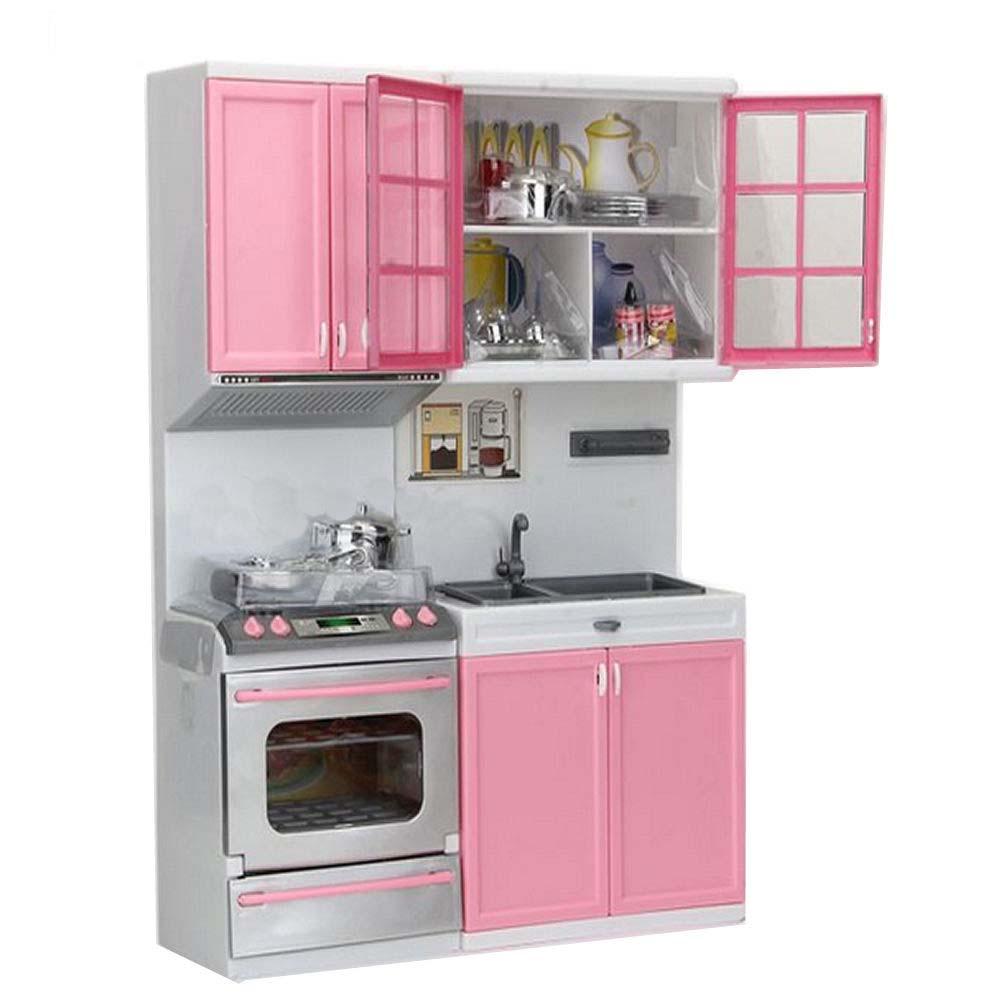 Original Brand Kid Kitchen Pretend Play Cook Cooking Set Pink Cabinet Stove Fun Learning&Educational Toy Great Xmas Gift-ebowsos