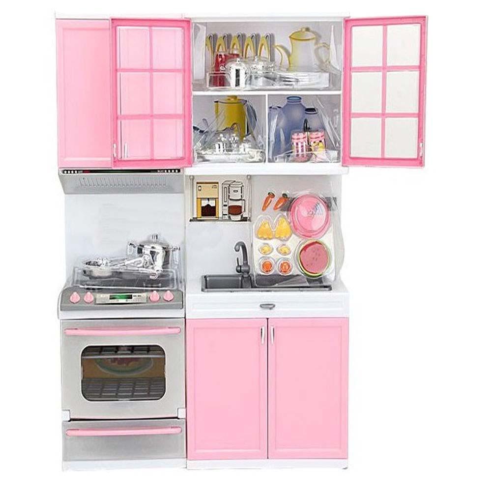 Original Brand Kid Kitchen Pretend Play Cook Cooking Set Pink Cabinet Stove Fun Learning&Educational Toy Great Xmas Gift-ebowsos