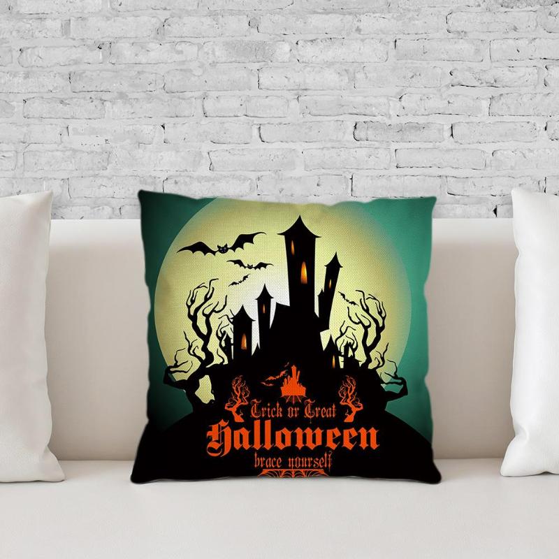 Originality Colourful Happy Halloween Cushion Case Strong Practicability Easy to Clean Pumpkin Castle Pattern Throw Pillow Cover - ebowsos