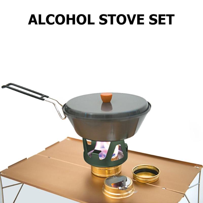 Outdoor Alcohol Stove Mini Portable Alcohol Stove Ultralight Picnic Combustor Alcohol Stove Set Metal BBQ Camping Furnace-ebowsos