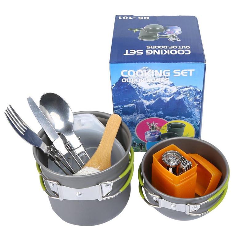 Outdoor Camping Tableware Set Aluminium Picnic Travel Tools for 1-2 Person-ebowsos