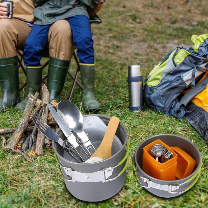 Outdoor Camping Tableware Set Aluminium Picnic Travel Tools for 1-2 Person-ebowsos