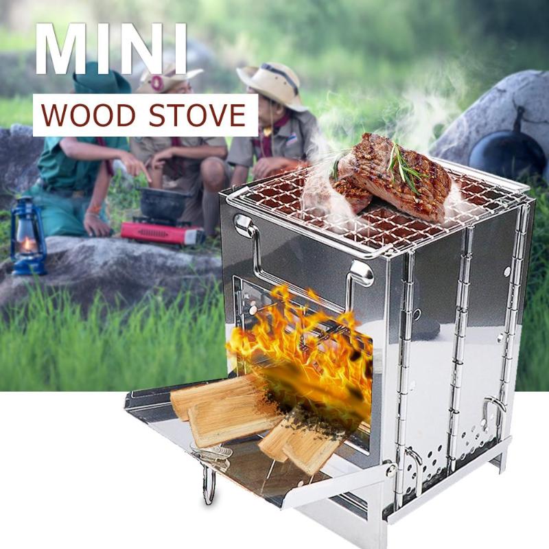 Outdoor Portable Grill Rack Stainless Steel Stove Pan Camping Roaster Charcoal Barbecue Home Oven Set Picnic Cookware Stoves-ebowsos