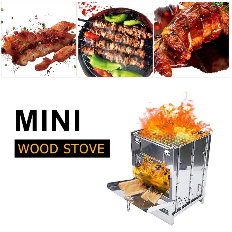 Outdoor Portable Grill Rack Stainless Steel Stove Pan Camping Roaster Charcoal Barbecue Home Oven Set Picnic Cookware Stoves-ebowsos