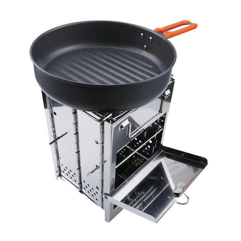 Outdoor Portable Grill Rack Stainless Steel Stove Pan Camping Roaster Charcoal Barbecue Home Oven Set Picnic Cookware Stoves-ebowsos