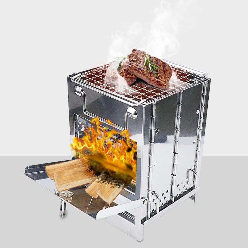 Outdoor Portable Grill Rack Stainless Steel Stove Pan Camping Roaster Charcoal Barbecue Home Oven Set Picnic Cookware Stoves-ebowsos