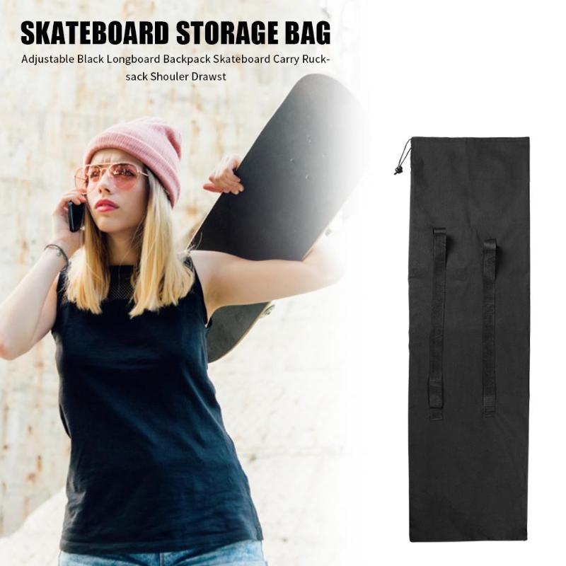 Outdoor Portable Skateboard Carry Bag Black Longboard Backpack Drawstring-ebowsos