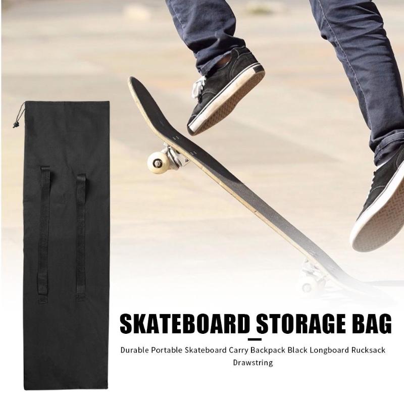 Outdoor Portable Skateboard Carry Bag Black Longboard Backpack Drawstring-ebowsos