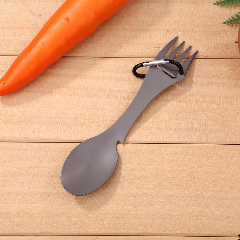 Outdoor Portable Spoon Fork Multifunctional Camping Cookware Stainless Steel Bottle Opener Tool-ebowsos