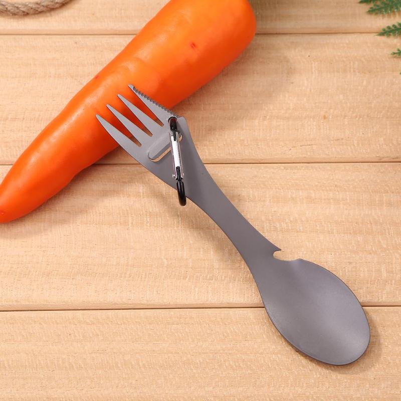 Outdoor Portable Spoon Fork Multifunctional Camping Cookware Stainless Steel Bottle Opener Tool-ebowsos