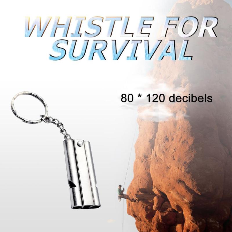 Outdoor double pipe survival whistle 80-120 decibels High Decibel Stainless Steel Outdoor Emergency Survival Whistle-ebowsos