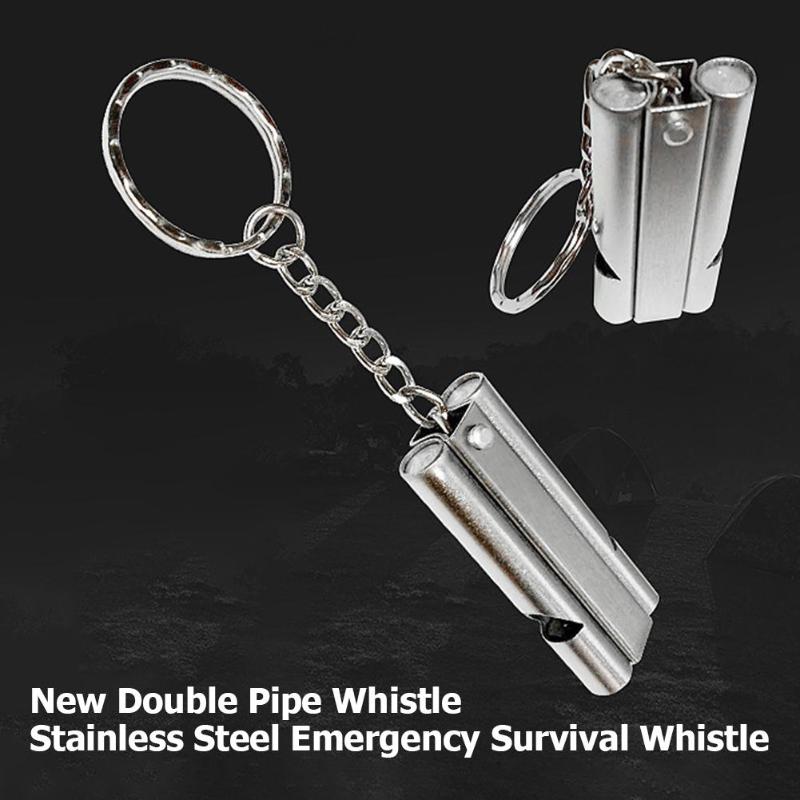 Outdoor double pipe survival whistle 80-120 decibels High Decibel Stainless Steel Outdoor Emergency Survival Whistle-ebowsos